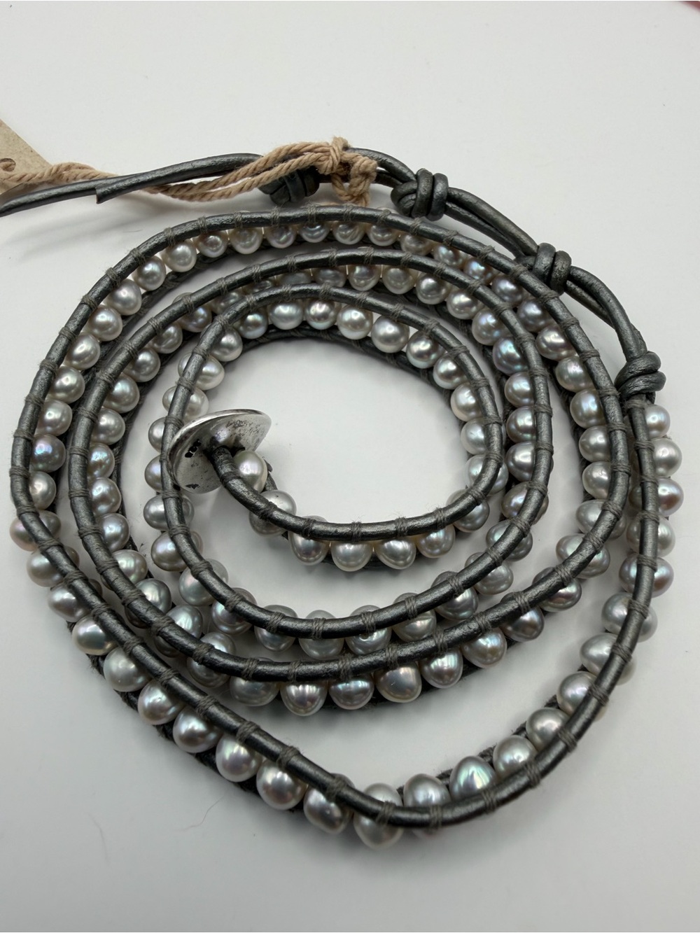 Chan Luu Gray Leather Wrap Bracelet with Gray Pearls - Picture 15 of 15